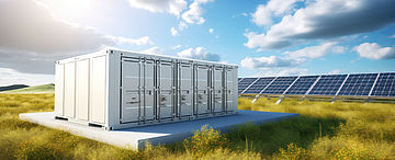 Batteriespeicher vor Solarpark